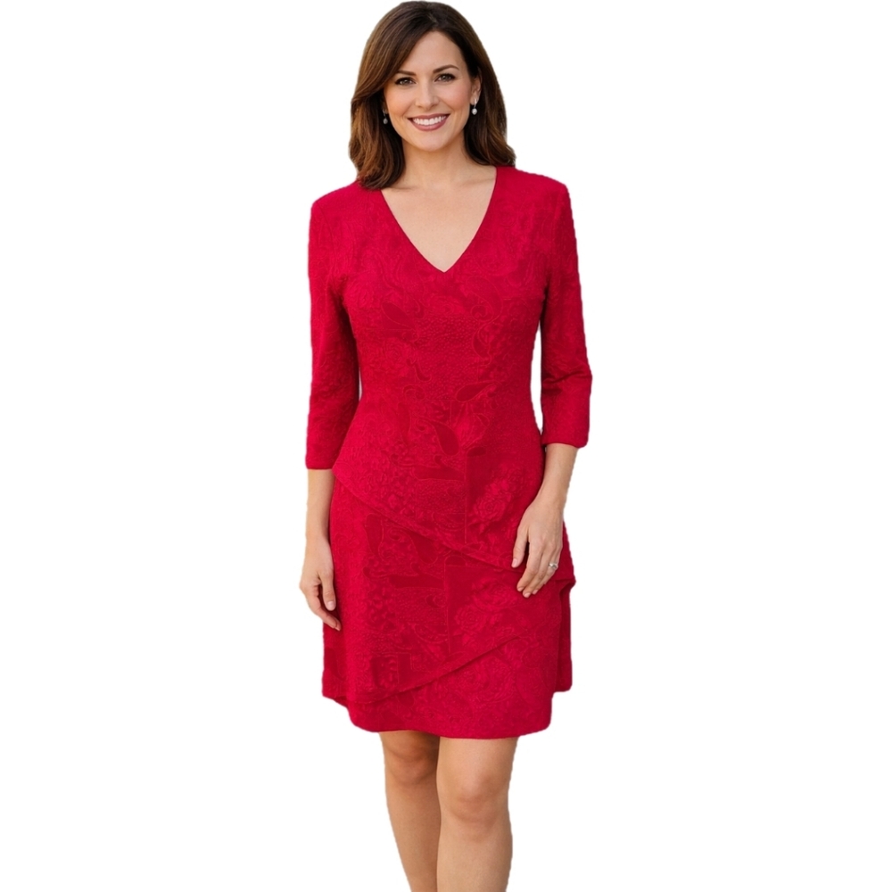 CLEARANCE Connected Apparel Deep Red Long Sleeve Dress, Size 8p